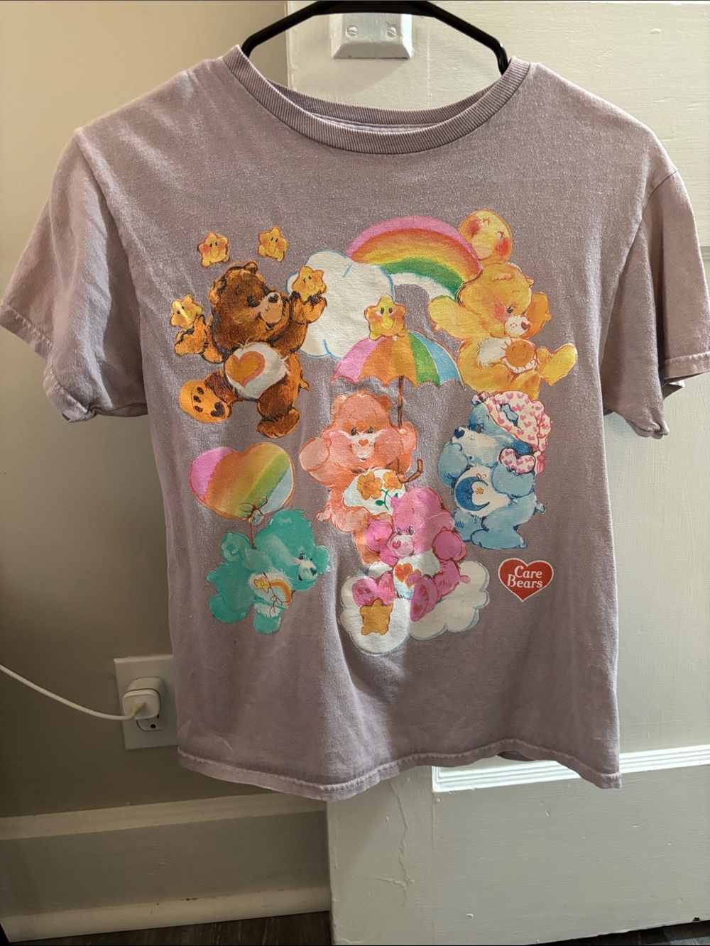 Care Bears Pastel Lavender Tee with Rainbow & Multicolor Bears
